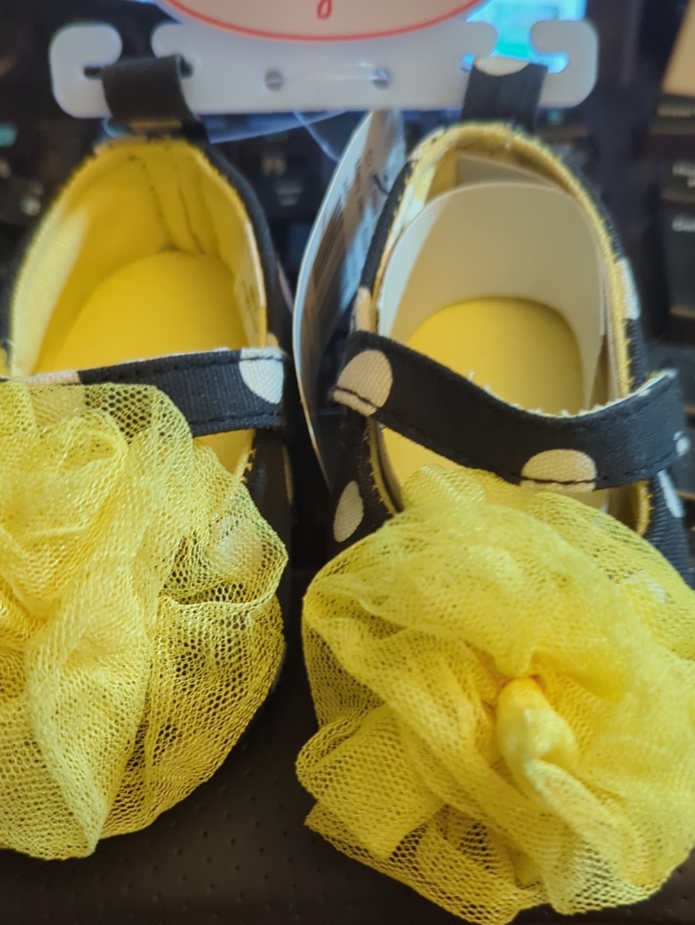 Nwt Rising Star Infant Girls Black Yellow Polka Dot Mary Janes  Sz 3-6mos
